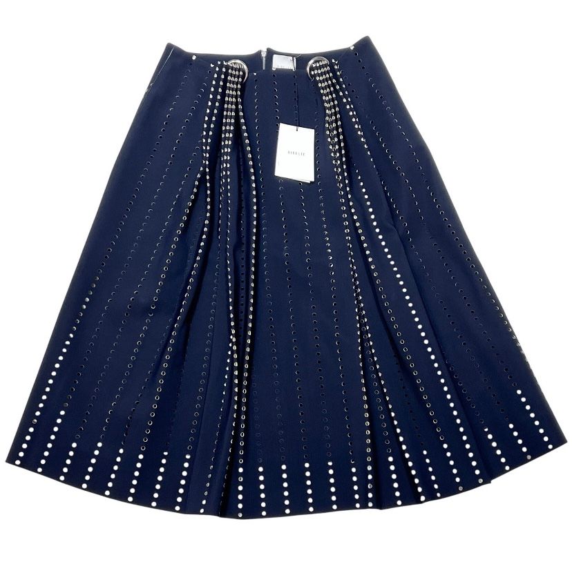 Dion Lee Embellished Perforated Pleated Skirt US 8 Blue Polyester Zipper 2016