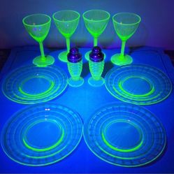 Antique Uranium Glass Pieces-Lot Of 10-Mint Condition 