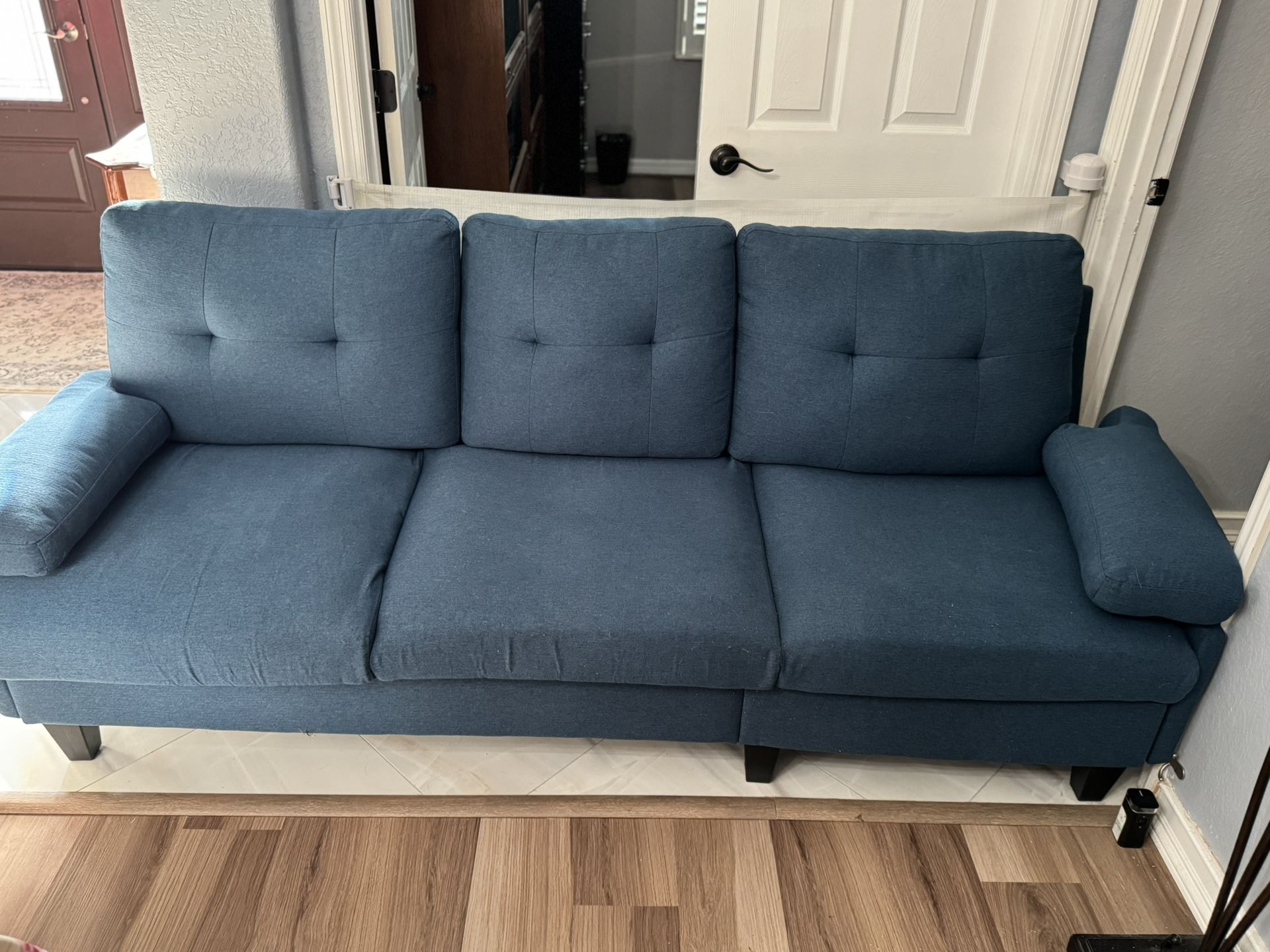 Blue Modern Sofa With Storage Pockets Easy Assembly