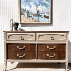 Refinished Gorgeous Mid-Century Modern Lowboy Dresser on brass casters! 🌿