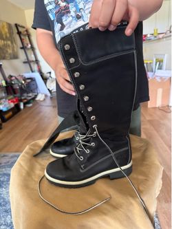 Black and white knee high timberlands size 6.5
