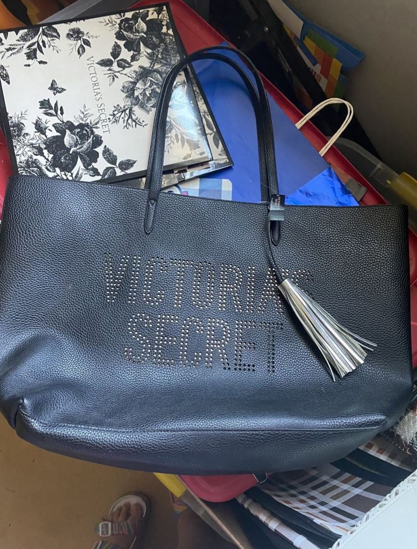 Victorias Secret Tote Bag Black Silver Tassel Weekend Carry On