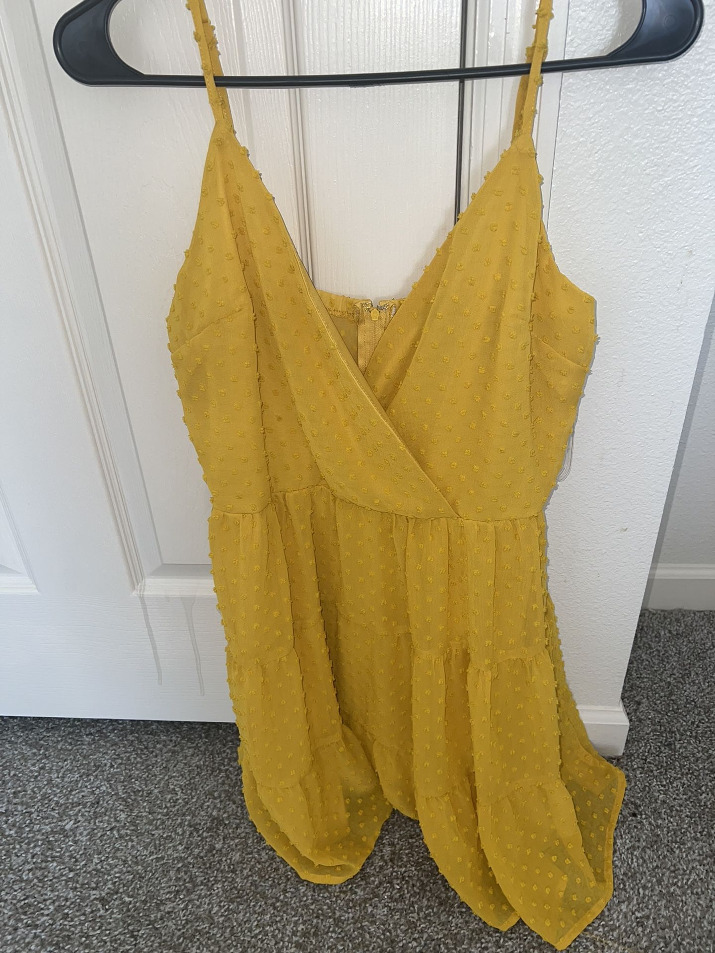 Yellow Spaghetti Strap Short Dress