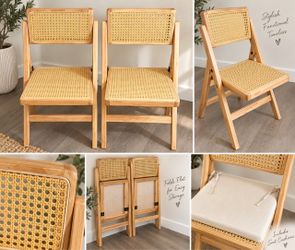 Set of 2 Natural Rattan Chairs – Folding & Space Saving