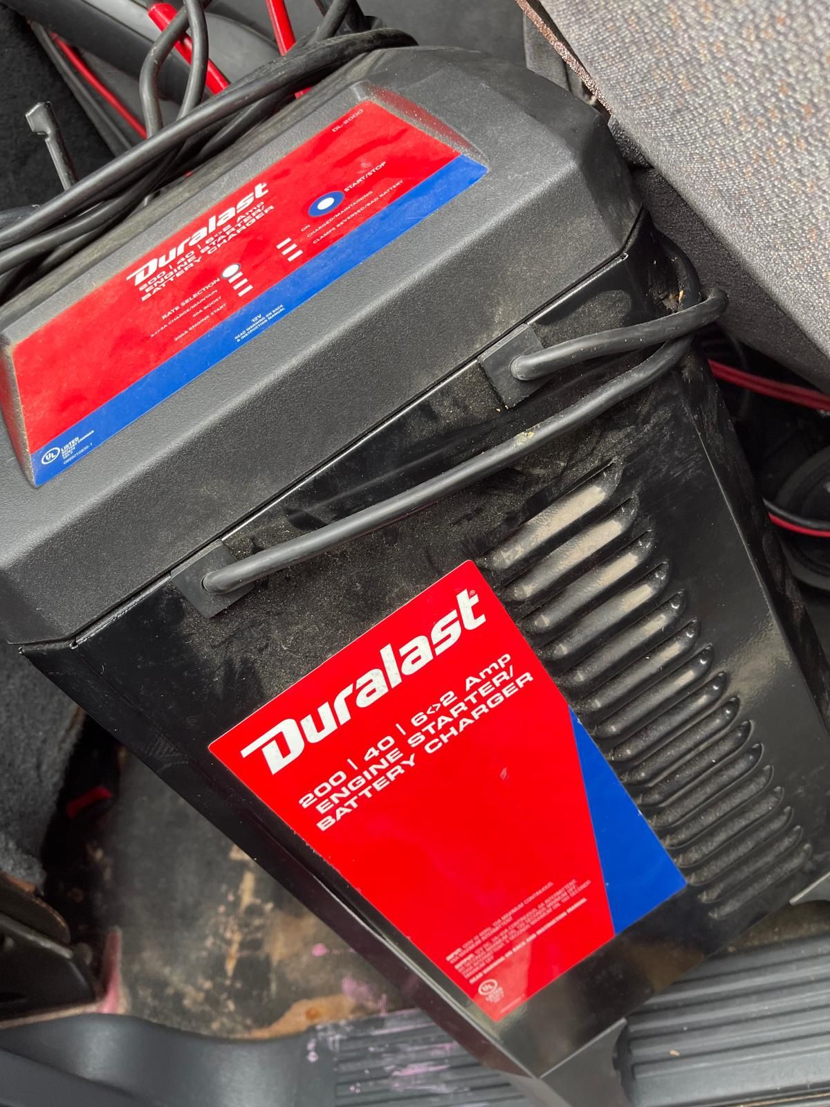 Duralast 250 Amps 12 Volt Manual Wheeled Battery Charger and Jump Starter with 50 Amps and 25 Amp Bo