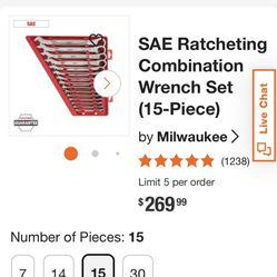 Milwaukee 15 Piece SAE RATCHETING COMBINATION WRENCH SET 