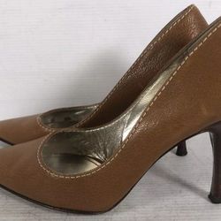 Dolce & Gabbana Womens Brown Leather Pointed Toe Slip On Pump Heels Size 38 Authenticated 