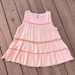 LOFT Women’s Peachy Pink Embroidered Sleeveless Top Keyhole Back Baby Doll Ruffles Size 
