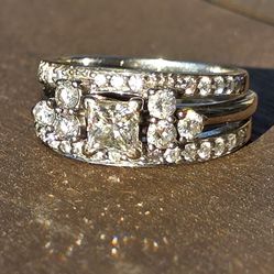 Princess-Cut 3/4ct. Natural Diamond Ring in 14K White Gold with Diamond Enhancer Rings