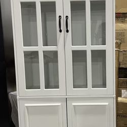 🥨 Tall Bookcase Bookshelf with 5 Storage Shelves & 2 Glass Doors, Wooden Display Storage Cabinet for Home Office, Living Room, White