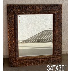 Ornate Carved Wood Wall Mirror 34x30