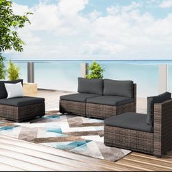 Grezone 4 Pieces Patio Furniture Set, All Weather Outdoor Sectional PE Rattan, Patio Conversation Sets