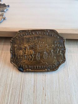 Vintage American Express Brass Belt Buckle (Stagecoach Design)