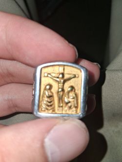 14k Gold Two-Tone Religious Crucifixion Ring