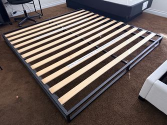 Low Profile Metal Bed Frame with Wood Slats