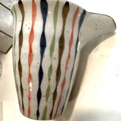 Unique Anthropologie Striped / Speckled Ceramic Small Pitcher Creamer Elongated Spout Approx 4.5” 