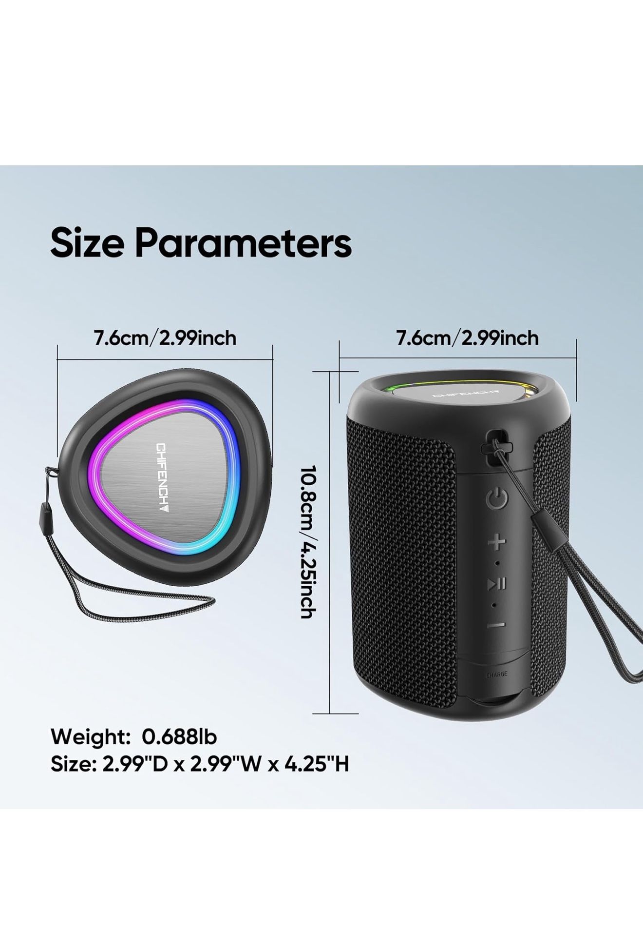 Portable Bluetooth Speaker with Lights, Powerful Crystal Clear Sound, IPX5 Waterproof, All Day Playtime, AUX&TF-Card Input, Bluetooth 5.3, TWS Paring,