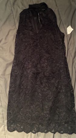 Ambiance Black Floral Lace Sleeveless Choker Neck Mini Dress - Size Large