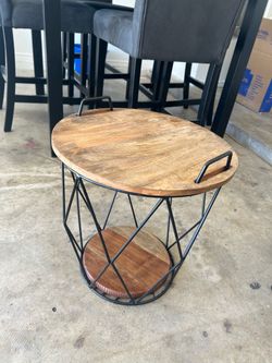 Wood and Metal Wire Side Table