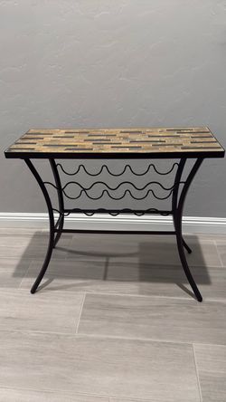 Tile and iron accent table w wine rack