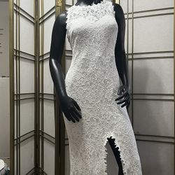 White Lace Dress Zip Back Size L/XL
