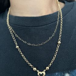 Gold Plated Layered Heart Necklace 