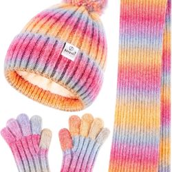 Kids Winter Beanie Gloves Scarf Set,（2-8years）