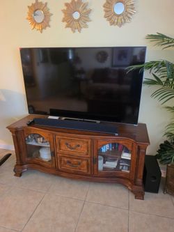 Wood TV Console Cabinet with Glass Doors