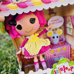 Lalaloopsy Doll Crumbs Sugar Cookie with Pet Mouse Playset, 13" Baker Doll with Changeable Pink and Yellow Outfit and Shoes, in Reusable Play House 