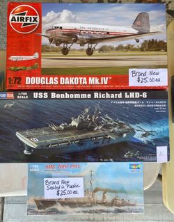 Models: aircraft and ships. Prices Vary shown on photos. Cash only
