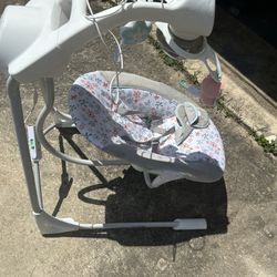 Ingenuity InLighten 5-Speed Baby Swing - Swivel Infant Seat, 5 Point Safety Harness, Nature Sounds, Lights - Nally Owl 