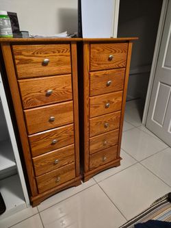 Pair of Oak Tall Dresser Chests