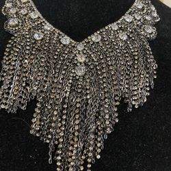 Beaded Fringe Chain Necklace long evening necklace sterling silver 