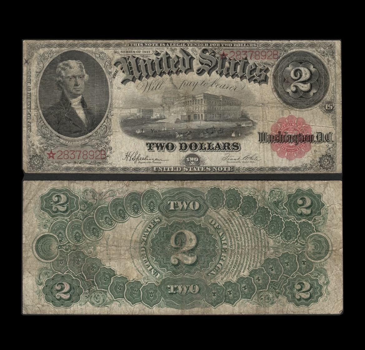 1917 $2 Star ⭐️ Note Large Size Old Rare Hard Find