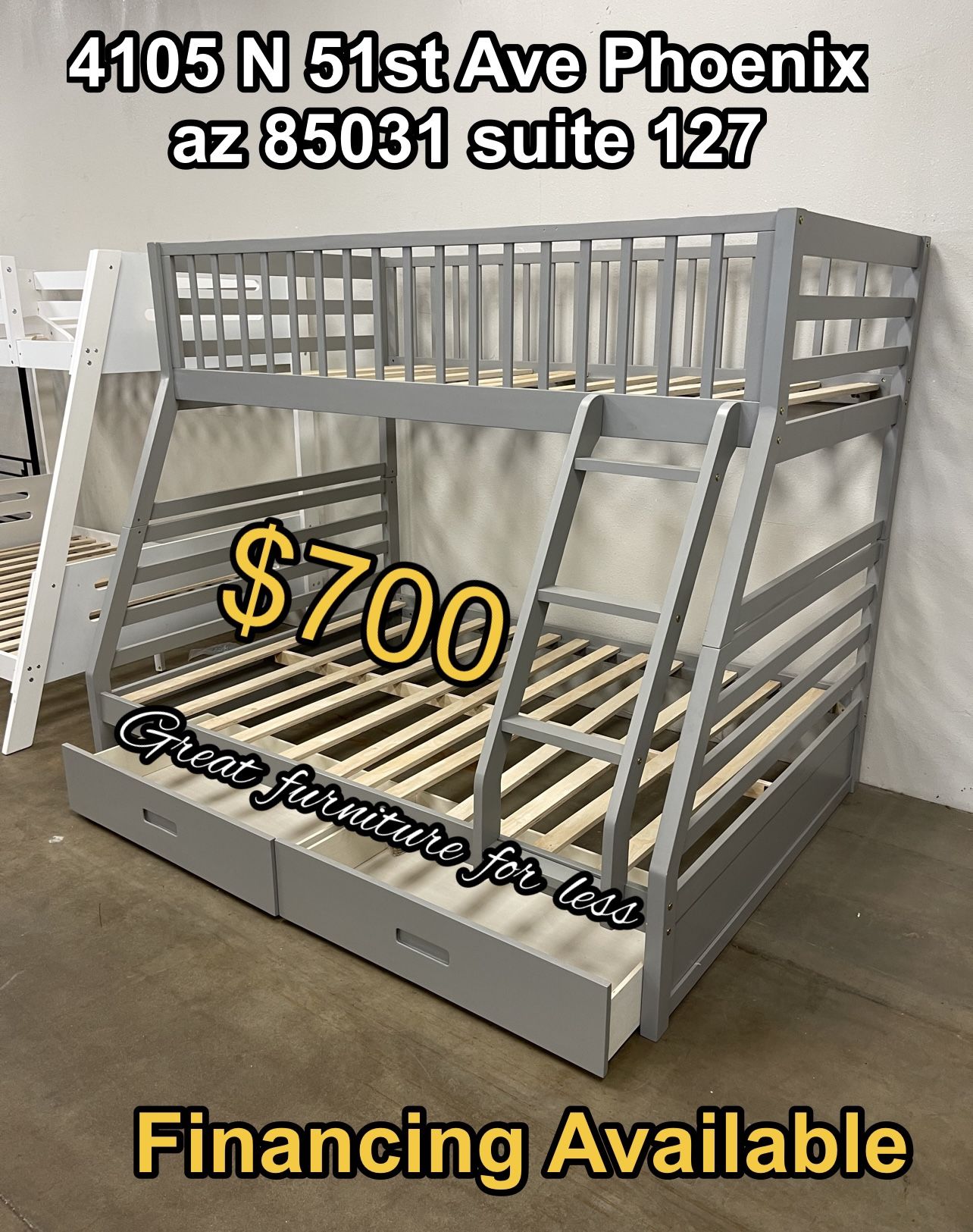 Bunk Bed Twin Over Full With Drawers Grey Wood Brand New