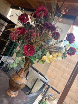 Large Decorative Vase with Silk Floral Arrangement