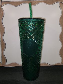 Venti Starbucks Dark Green Jeweled Tumbler