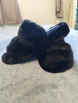 Black Plush Slippers