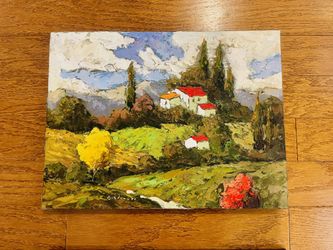 Colorful Italian Villa, Signed Oil Painting