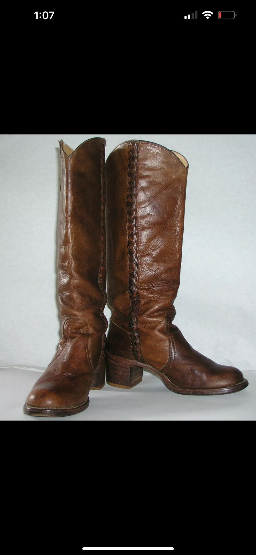 FRYE Vintage Black Label Braided Sabrina Campus Brown Western Boots 7