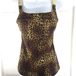 Trim Shaper -  Women's Leopard Print Top w/Shelf Bra - Size 16