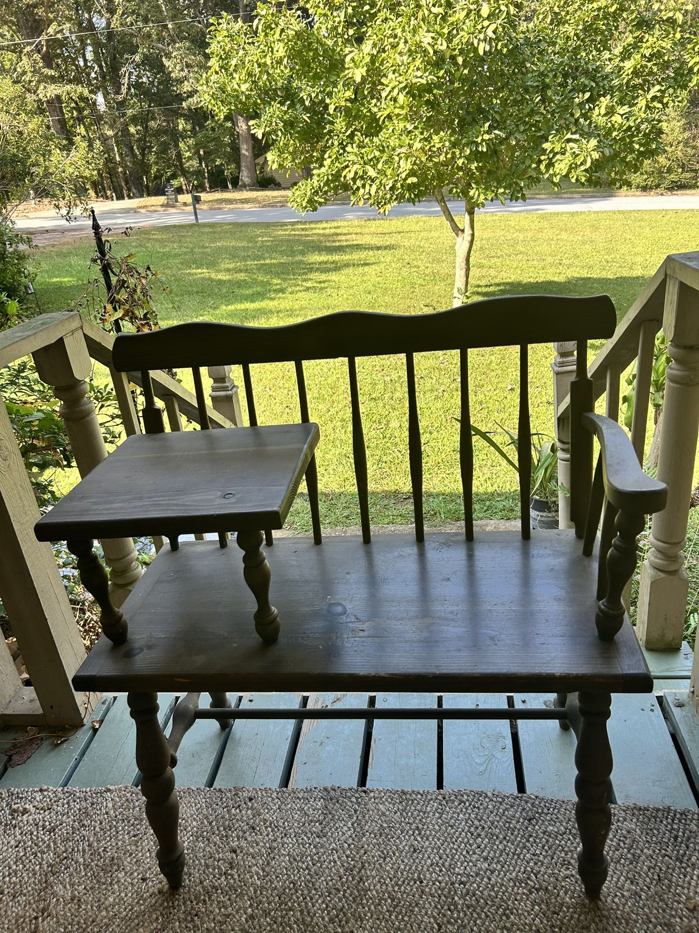 Vintage Wooden Telephone Stand Bench – Chair with Side Table
