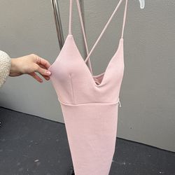 MIND CODE Pink Knit Bodycon Dress V-Neck Strappy Sleeveless Pullover Solid S
