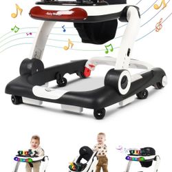 Music and Lights Baby Walker with Wheels, 6 in 1 Baby Activity Center w/Ergonomic backrest Design, Baby Walkers for Boys w/Foot Pads, Music Bouncer Wa