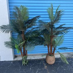 $50 for both! Two 69in Fake Faux Artificial Indoor Palm Tree Coastal Beach Decor Trees Greenery Plants! One has a pot. 