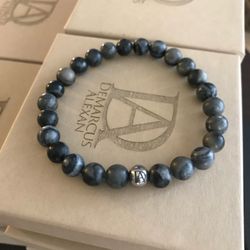DeMarcus Alexan Dark Grey Stone Bead Bracelet 
