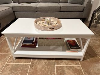 Yaheetech White Coffee Table for Living Room, X-Design Storage Shelf, 39.5" Sturdy Engineered Wood Top Holds up to 88 lb