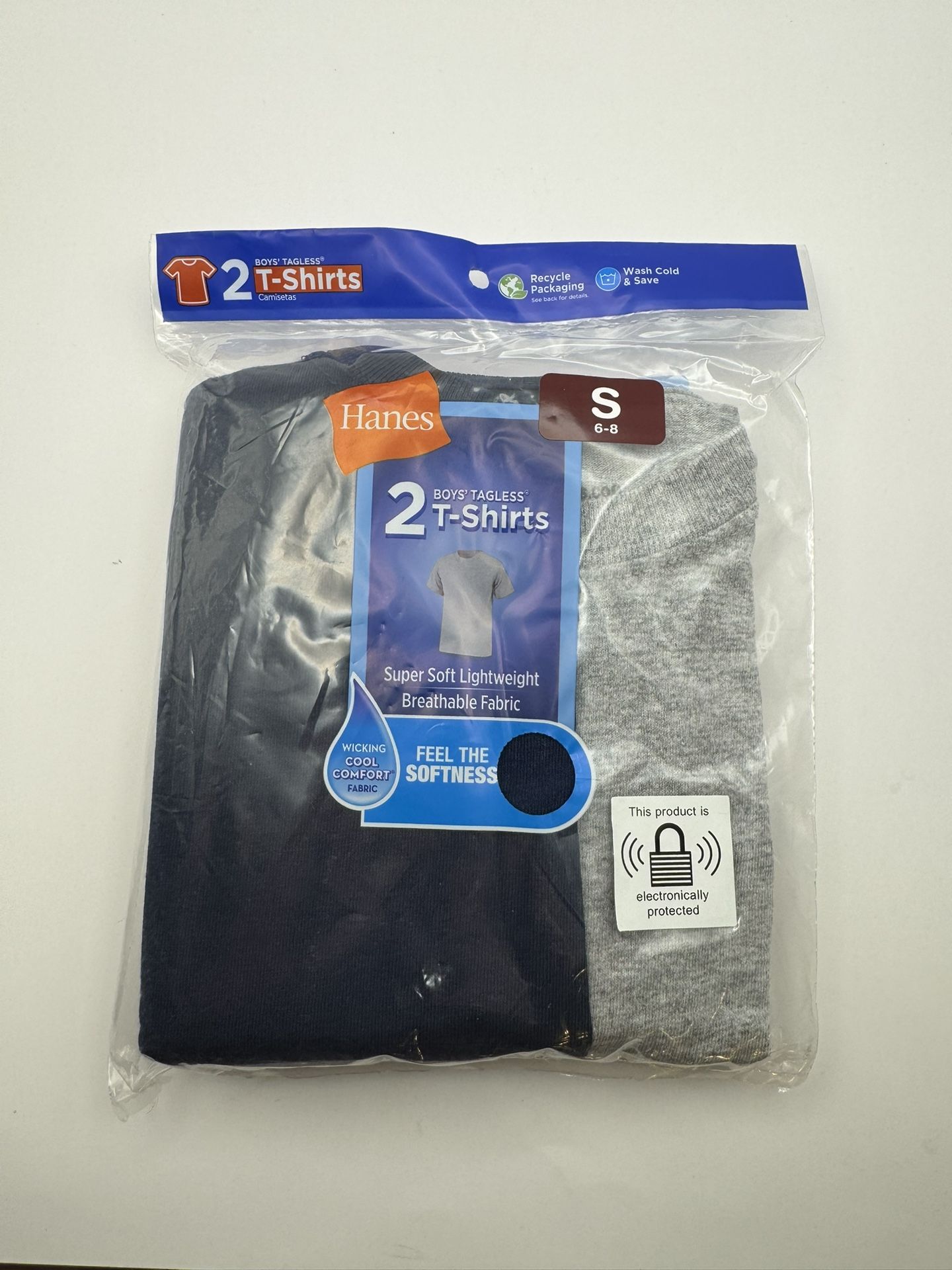 NWT Hanes Comfort Soft Tagless Boys' Crewneck T-Shirt 2 Pack Sz (S) 6-8 By