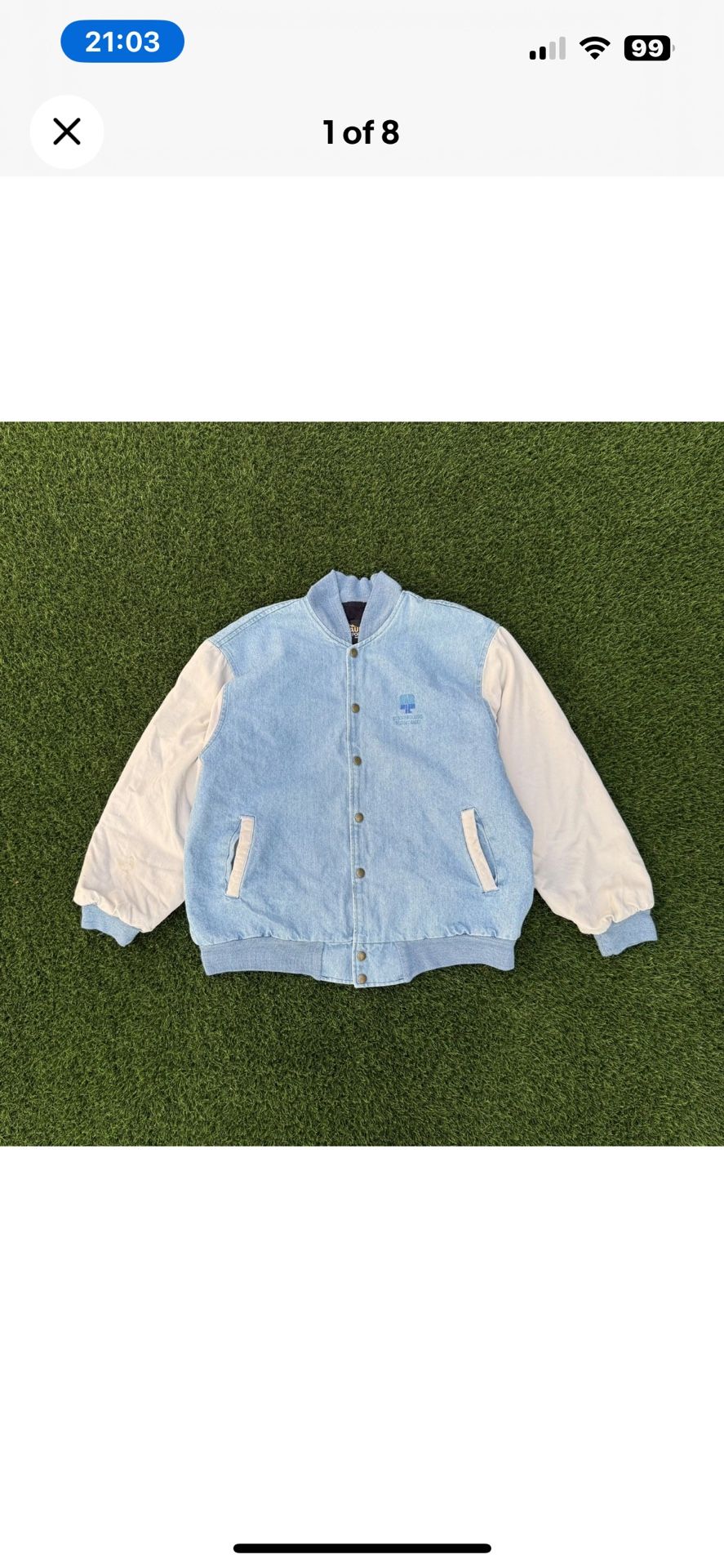 Vintage 90s Denim Bomber Jacket 'Dare to Repair' Auburn Sportswear Size Large