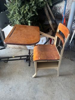 Vintage Desk with Attached Chair